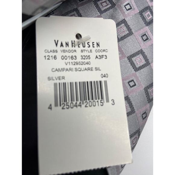 NWT Van Heusen Tie Mens Campari Square 100% Silk Silver Lilac Geometric Design - Picture 3 of 6